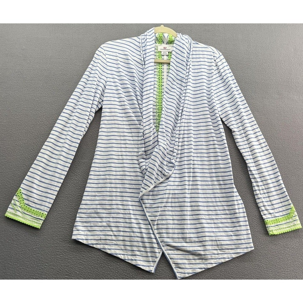 Vineyard Vines Cardigan Women's Small Blue White Striped Open Eyelet Cotton